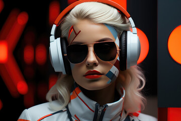 Funny fantasy girl wear headset and sunglss