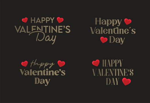 Fototapeta Set of Happy Valentine's Day lettering inscriptions. Collection of Happy Valentine's Day text in gold color. For Print Design, Greeting Cards, Vector Illustration.