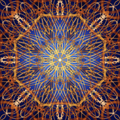 Blue and Gold Chain Mandala Seamless Repeating Pattern