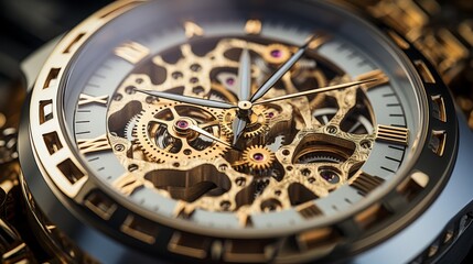 Fototapeta na wymiar gear mechanism of a wristwatch close-up, full image