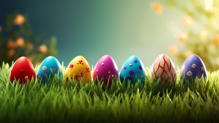 Easter background, many colorful Easter eggs