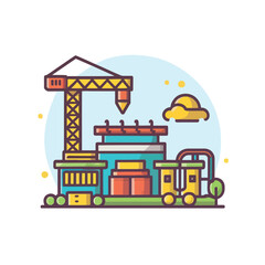 2d vector illustration icon, shape line , architecture factory industrial and town with home
