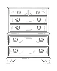 Sketch of a chest of drawers, dresser. Design piece of furniture for storage. Isolated vector