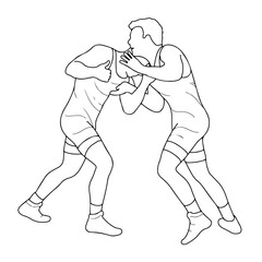 Sketch image of two fighters in a fight, isolated vector