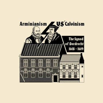 Reformed christian art. Dort synod of 1618. Arminians vs. Calvinists.