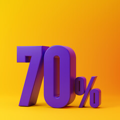 Purple seventy percent or 70 % isolated over yellow background. 3D rendering.