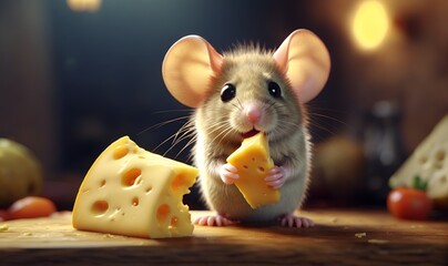 Funny Mouse eats cheese