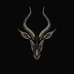 Flat logo antelope kuznetsk metal style on a black background. Kuznetsk metal style.