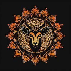 Flat logo antelope Mandala style on a black background. Mandala style.