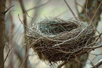 Empty bird's nest. Build a nest from tree branches and twigs Generative AI