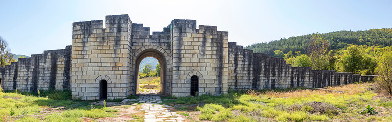 Panoramic view of the south wall of Ancient fortress Veliki Preslav, Bulgaria