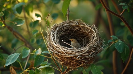 Empty bird's nest. Build a nest from tree branches and twigs Generative AI