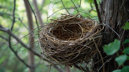 Empty bird's nest. Build a nest from tree branches and twigs Generative AI