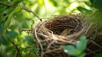 Empty bird's nest. Build a nest from tree branches and twigs Generative AI