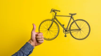 Cercles muraux Vélo Thumbs up next to a drawing of a vintage bycicle