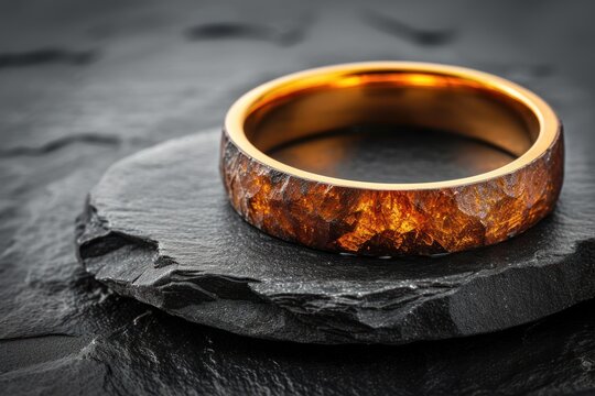A gold ring stood out on the dark stone pedestal.