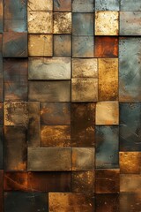 An abstract arrangement of metallic squares with a minimalist, industrial appeal
