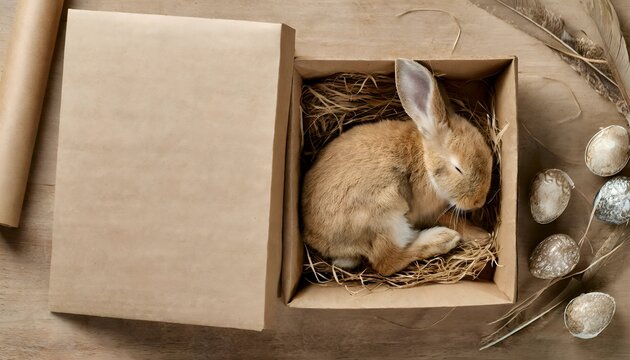 easter bunny sleeping in a gift box