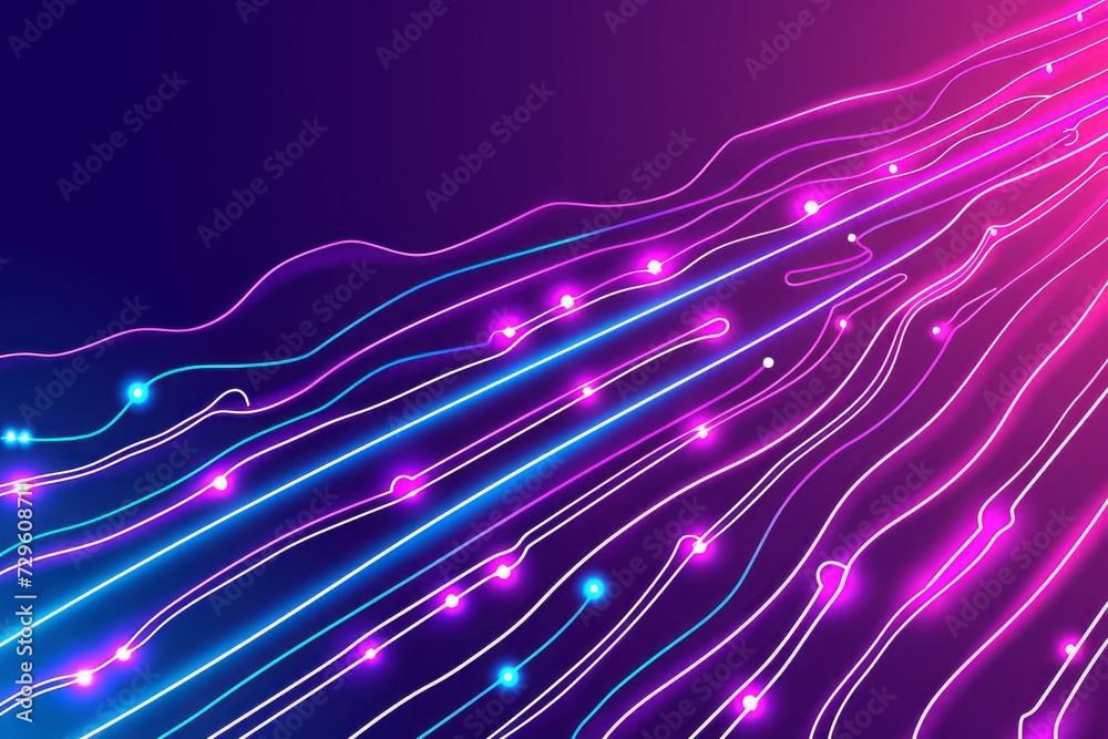 Poster Vibrant Data Flow: Abstract Neon Lines Streaming Across a Digital Landscape, Signifying the Dynamic Movement of Information Technology, Generative AI