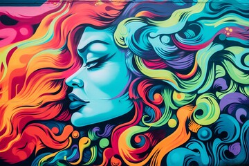 Colorful Painting of a Womans Face With Her Eyes Closed