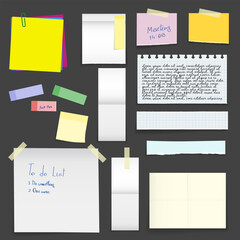 Set of vector colored paper sheets and stickers.
