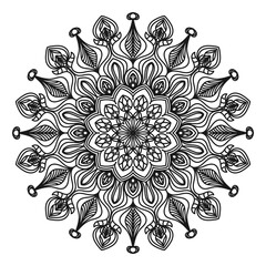 Mandala. Round ethnic ornament. Black and white isolated vector pattern. Template for tattoo, henna drawing 