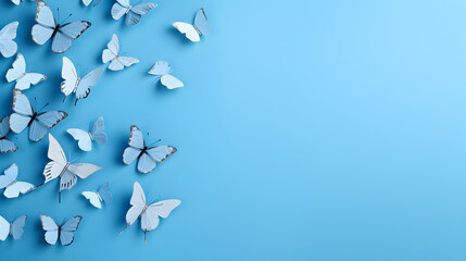 Silvery flowers on a blue background top view, modern blue winter background. high quality photo
