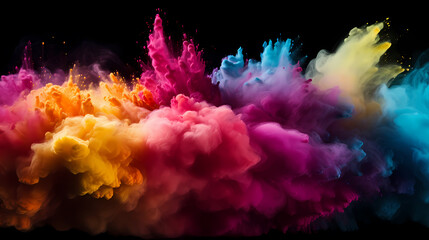 Fototapeta premium Indian Happy Holi concept, colorful powder background, blue, yellow, pink