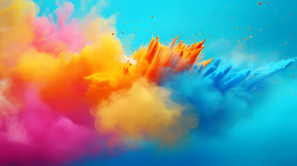 Fototapeta na wymiar Indian Happy Holi concept, colorful powder background, blue, yellow, pink