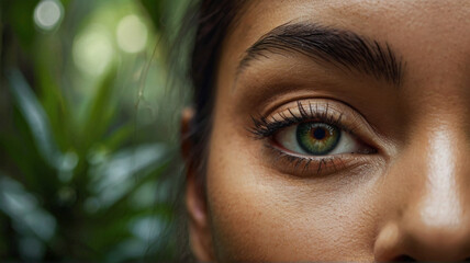 Close up of beautiful woman's green eye - obrazy, fototapety, plakaty