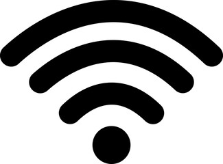 Black vector of images depicting symbols and icon related to wireless Wi-Fi connectivity, including Wi-Fi signal symbols and an internet connection, that enable remote internet access for web or app