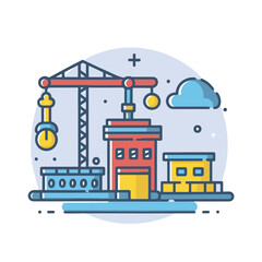 Naklejka premium 2d vector illustration icon, shape line , architecture factory industrial and town with home 