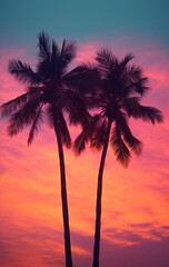 Fototapeta na wymiar Modern background for cellphone, mobile phone, ios, android, palm trees in silhouette at a sunset