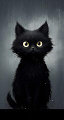 Modern background for cellphone, mobile phone, ios, android, a beautiful black cat, in the style of dreamlike illustration