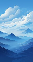 Modern background for cellphone, mobile phone, ios, android, landscape with mountains of blues and clouds