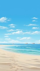 Obraz premium Modern background for cellphone, mobile phone, ios, sandy beach on the coastal landscape, with blue skies, digital illustration, romantic seascapes