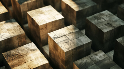 Aligned Echoes: Grungy Wooden Blocks. Generative AI