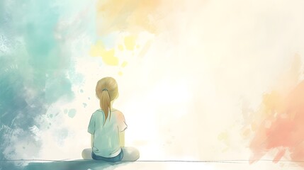 Comforting Mental Health Support: Soft Watercolor Sketches, Whimsical Characters, Pastel Tones in Artwork