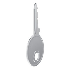 3D Chrome Plated Steel Door Key with Transparent Background