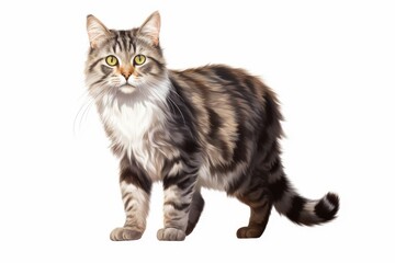 Obraz premium Black and white cat illustration aquarelle on white background. Pet, domestic animal. AI Generated