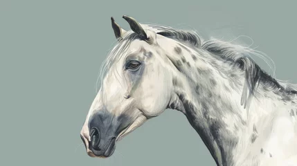 Fototapeten A painting of a white horse with black spots © Maria Starus