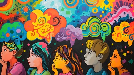 Uplifting Mental Health: Acrylic Paintings with Bright Retro Pop Art, Cartoonish Characters & Thought Bubbles