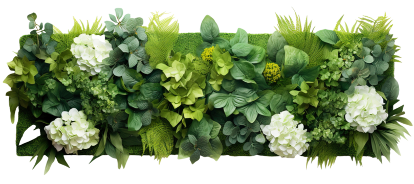 Green garden wall from tropical plants and flowers, cut out