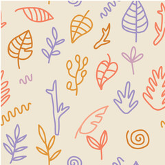 Vector illustration. Seamless pattern with plants. Leaves. Twigs. Pattern.