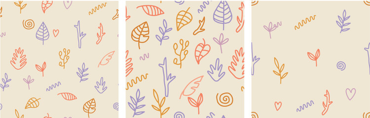 Vector illustration. Seamless pattern with plants. Leaves. Twigs. Pattern.