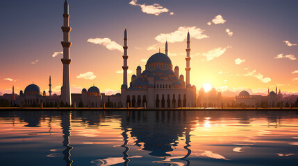 Obraz premium Glowing background for muslim feast in holy month of Ramadan Kareem