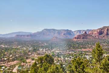Sedona Red Rock Formations and Lush Valley Panorama