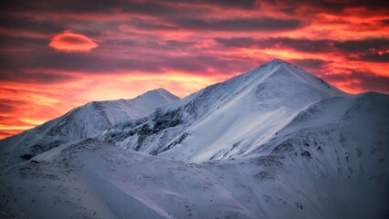 Red dawn in mountains