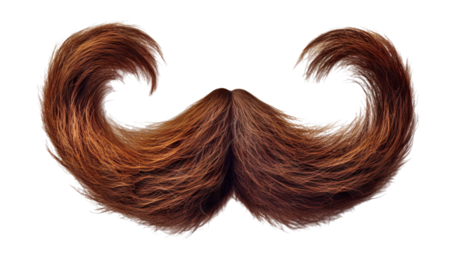 Majestic chestnut brown hair mustache curled at the ends, cut out