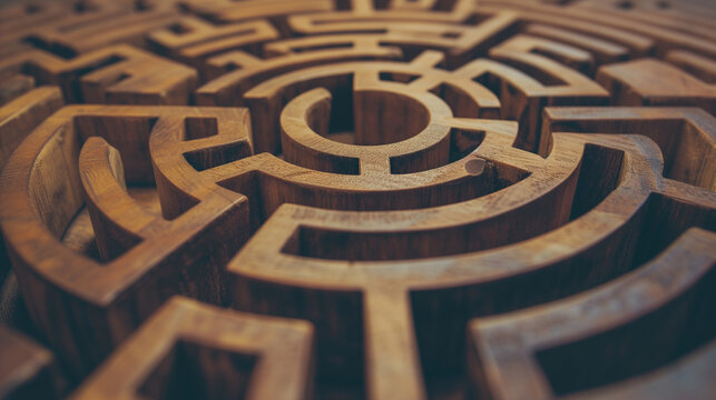 Ein Labyrinth aus Holz ist schwierig zu l&ouml;sen oder eine Aufgabe liegt vor einem